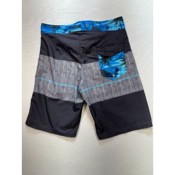 Burnside Mens Swim Boardshorts Size 32 Blue Gray Flora Striped Drawstring Summer - Picture 7 of 10